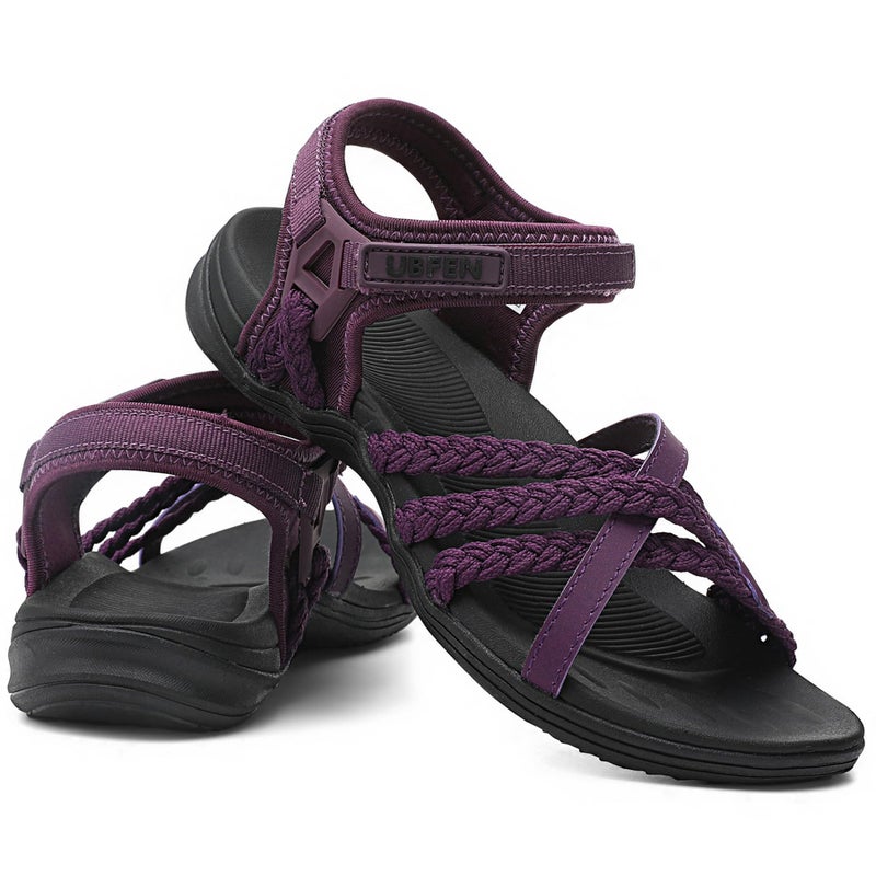 UBFEN Womens Hiking Sandals Walking Outdoor Sports Comfortable Water Sandals with Arch Support Comfortable for Beach Camping Travel Golf Purple Size US 7 - Image 4