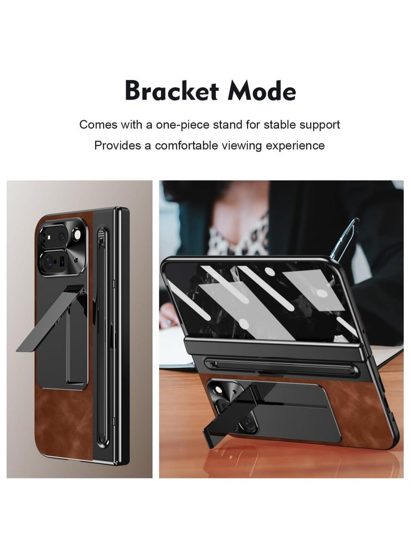 general Google Pixel 9 Pro Fold Case Leather Hinge Folding Cover with Pen Slott 360 Full Screen Protection Tempered Glass Film for Pixel 9 Pro Fold - Image 2