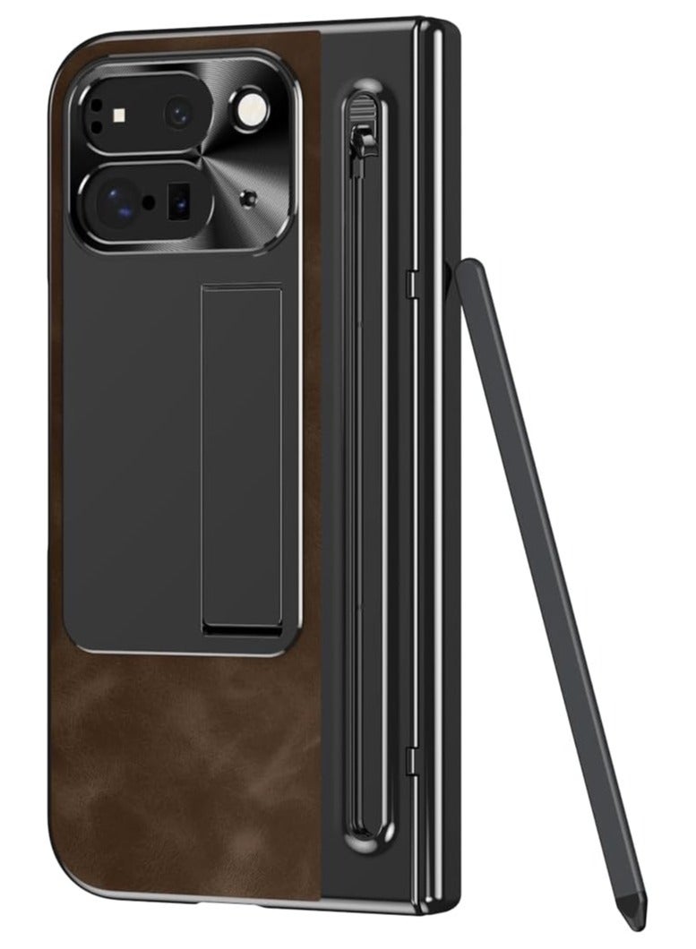 general Google Pixel 9 Pro Fold Case Leather Hinge Folding Cover with Pen Slott 360 Full Screen Protection Tempered Glass Film for Pixel 9 Pro Fold - Image 1