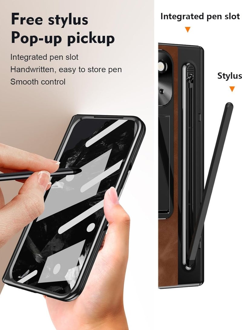 general Google Pixel 9 Pro Fold Case Leather Hinge Folding Cover with Pen Slott 360 Full Screen Protection Tempered Glass Film for Pixel 9 Pro Fold - Image 4