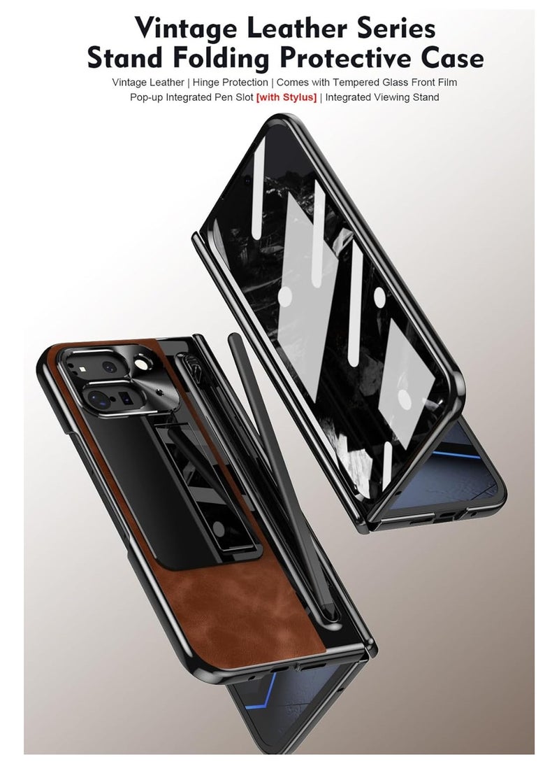 general Google Pixel 9 Pro Fold Case Leather Hinge Folding Cover with Pen Slott 360 Full Screen Protection Tempered Glass Film for Pixel 9 Pro Fold - Image 5