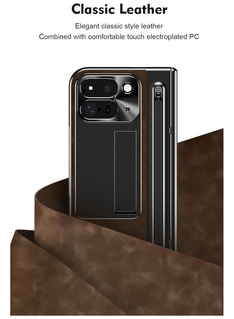 general Google Pixel 9 Pro Fold Case Leather Hinge Folding Cover with Pen Slott 360 Full Screen Protection Tempered Glass Film for Pixel 9 Pro Fold - Image 3