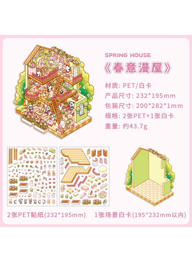 HELPS Creative Spring, Summer, Autumn And Winter Plus Size Landscaping Stickers Three-layer 3d Three-dimensional Collage Miniature Scene Hand Account Stickers Stickers - Image 1