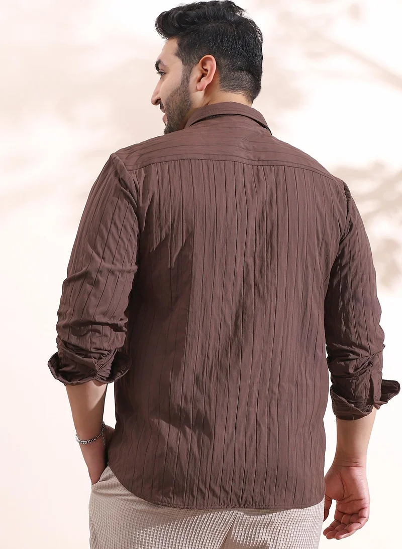 Instafab Plus Instafab Plus Men's Chocolate Brown Quilt-Tactile Shirt For Casual Wear | Spread Collar | Long Cuffed Sleeves | Button Closure | Plus Size Shirt Crafted With Comfort Fit For Everyday Wear
