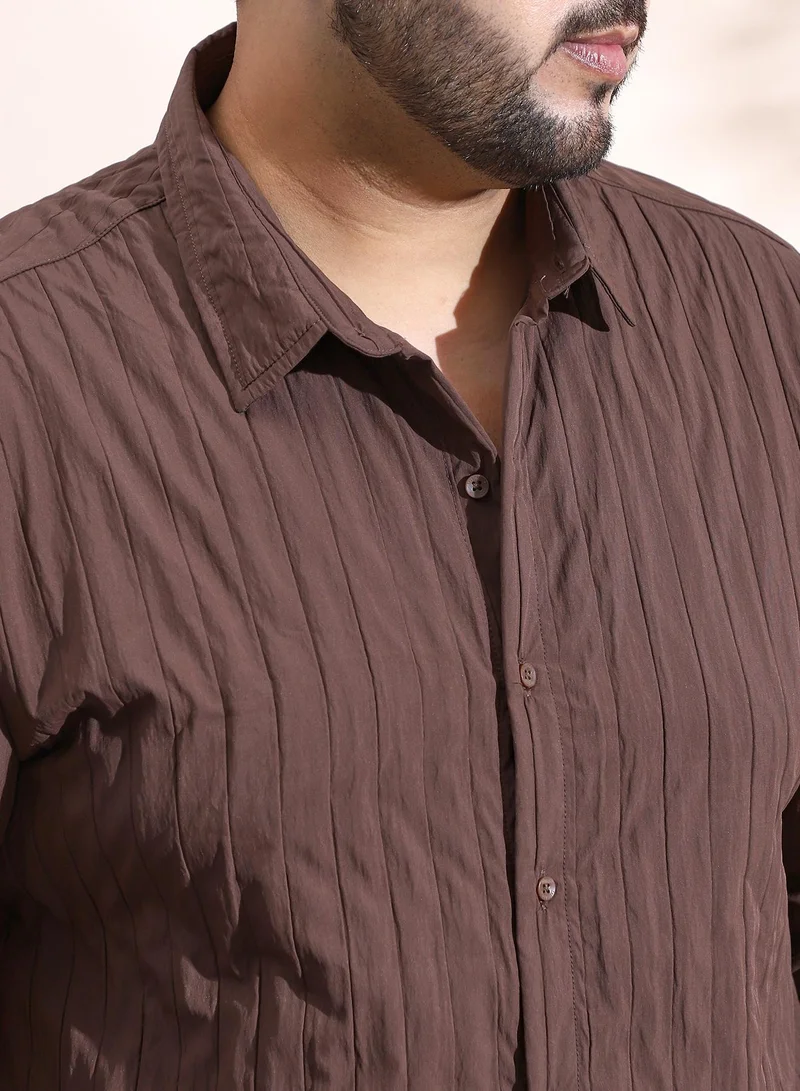 Instafab Plus Instafab Plus Men's Chocolate Brown Quilt-Tactile Shirt For Casual Wear | Spread Collar | Long Cuffed Sleeves | Button Closure | Plus Size Shirt Crafted With Comfort Fit For Everyday Wear