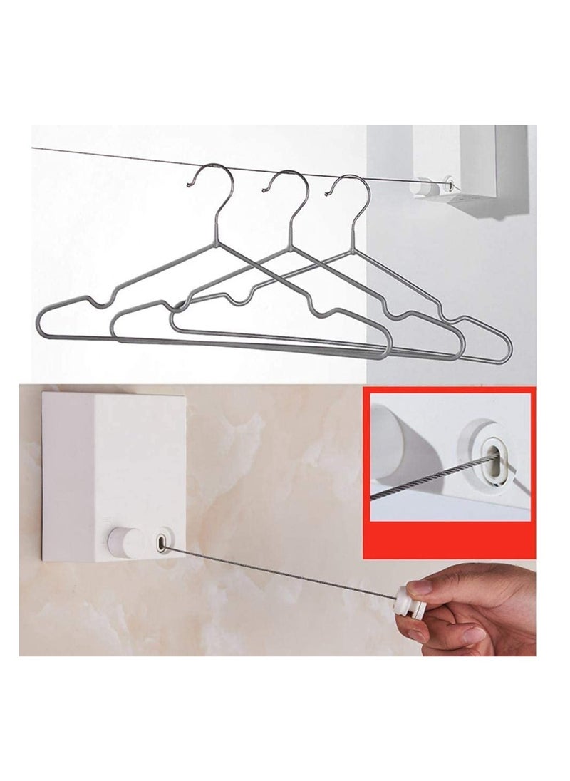 Generic - Retractable Clothesline Outdoor Indoor Laundry Line, 13.8 Feet Adjustable Stainless Steel Clothes Line, Wall Mounted Space-Saver Drying Line for Balcony, Bathroom, Heavy Duty Clothesline White - Image 1