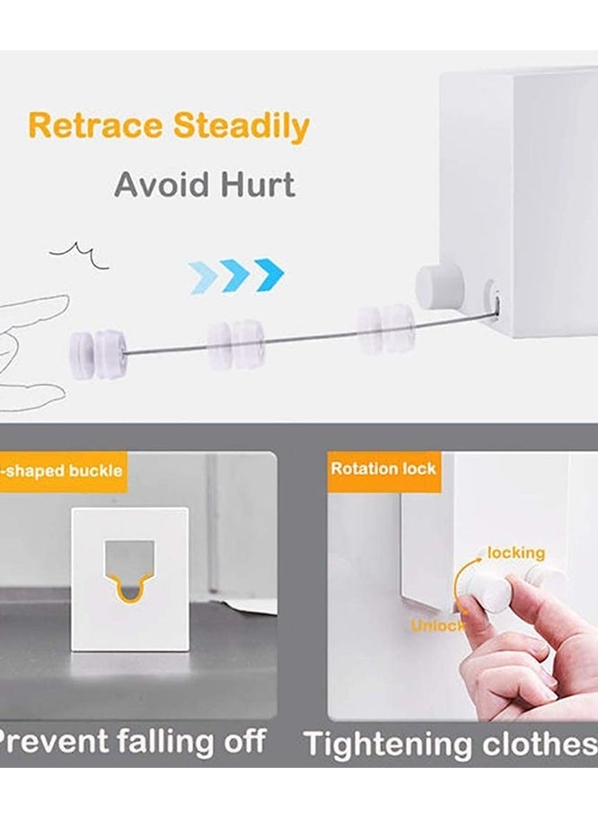 Generic - Retractable Clothesline Outdoor Indoor Laundry Line, 13.8 Feet Adjustable Stainless Steel Clothes Line, Wall Mounted Space-Saver Drying Line for Balcony, Bathroom, Heavy Duty Clothesline White - Image 1