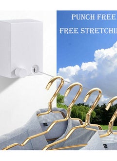 Retractable Clothesline Outdoor Indoor Laundry Line, 13.8 Feet Adjustable Stainless Steel Clothes Line, Wall Mounted Space-Saver Drying Line for Balcony, Bathroom, Heavy Duty Clothesline White