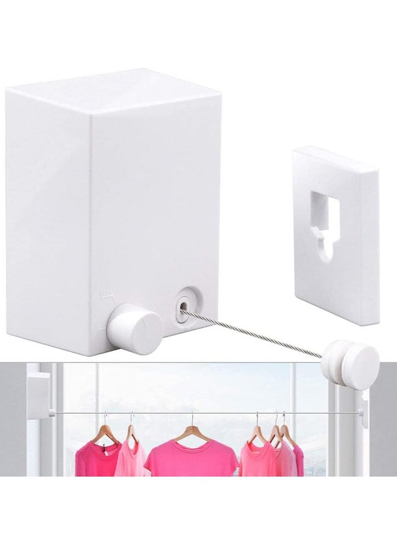 Generic - Retractable Clothesline Outdoor Indoor Laundry Line, 13.8 Feet Adjustable Stainless Steel Clothes Line, Wall Mounted Space-Saver Drying Line for Balcony, Bathroom, Heavy Duty Clothesline White - Image 1