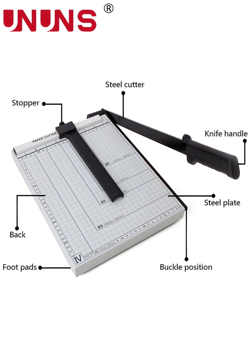 UNUNS Paper Cutter Guillotine,A4 Paper Cutting Board,Heavy Duty Metal Base Trimmer Gridded Paper Photo Guillotine Craft Machine,Professional Paper Cutter and Trimmer For Home,Office - Image 2
