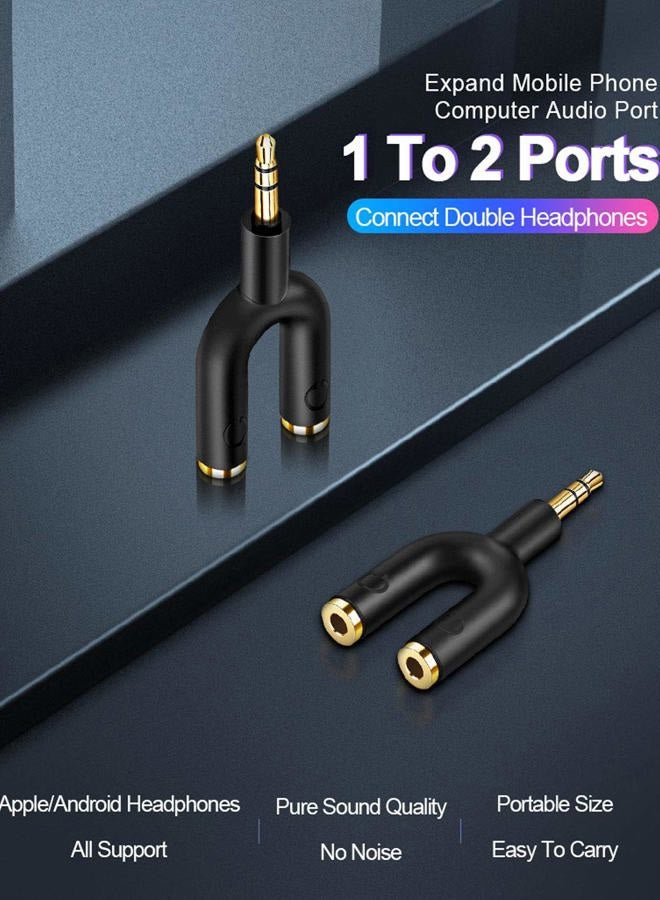 Headphone Splitter Adapter, 3.5mm Male to 2 Port 3.5mm Female Y Jack Splitter Adaptor Compatible with Headset, Earphone, iPhone, iPad, iPod,Tablets, MP3 Players&More, Black