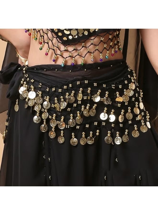 Women Belly Dance Hip Scarfs Chiffon Dangling Belly Dancing Hip Scarf Wrap Skirt Bellydance Waist Belt with Coin Tassel - Image 2