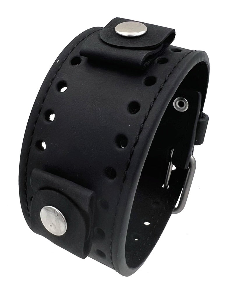 REV Crazy Horse Leather Strap Lug Width Wide Black Cuff Watch Band CHO-K 20mm -22mm - Image 2