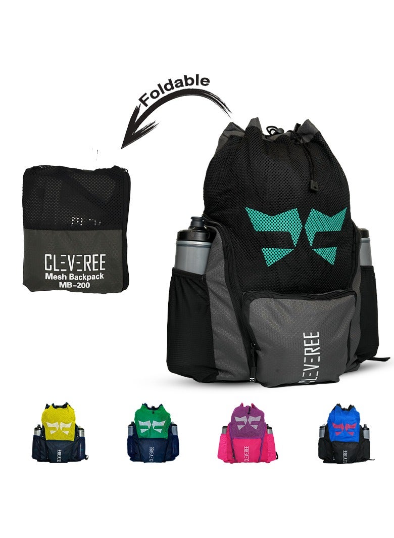 CLEVEREE® Sports Mesh Backpack for Swimming, Football, Beach. Basketball, Gym - Breathable - Waterproof pocket - Shoe Compartment Pocket (Midnight Strike) - Image 1