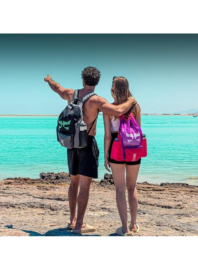 CLEVEREE® Sports Mesh Backpack for Swimming, Football, Beach. Basketball, Gym - Breathable - Waterproof pocket - Shoe Compartment Pocket (Midnight Strike) - Image 3