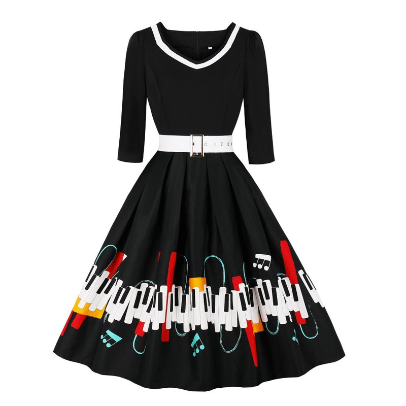 Women's Vintage Print A-line Dress - Image 2