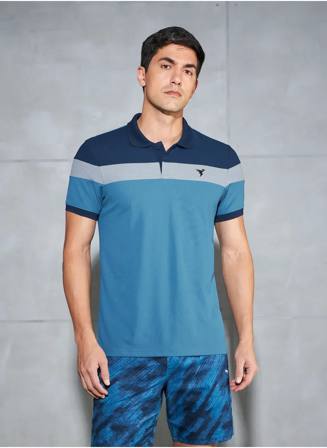 Technosport Color Block Short Sleeve Pique Slim Fit Polo T-Shirt