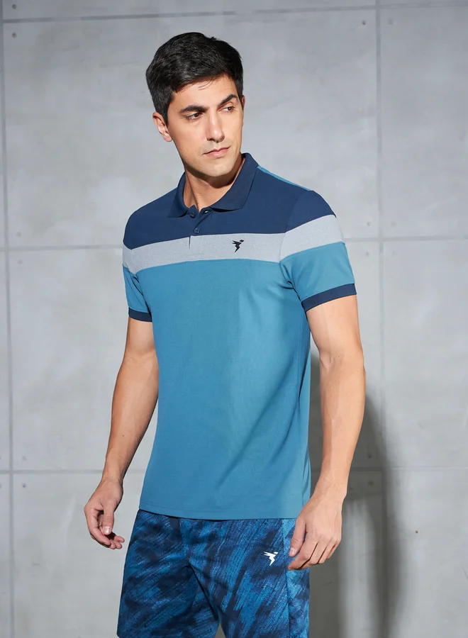 Technosport Color Block Short Sleeve Pique Slim Fit Polo T-Shirt