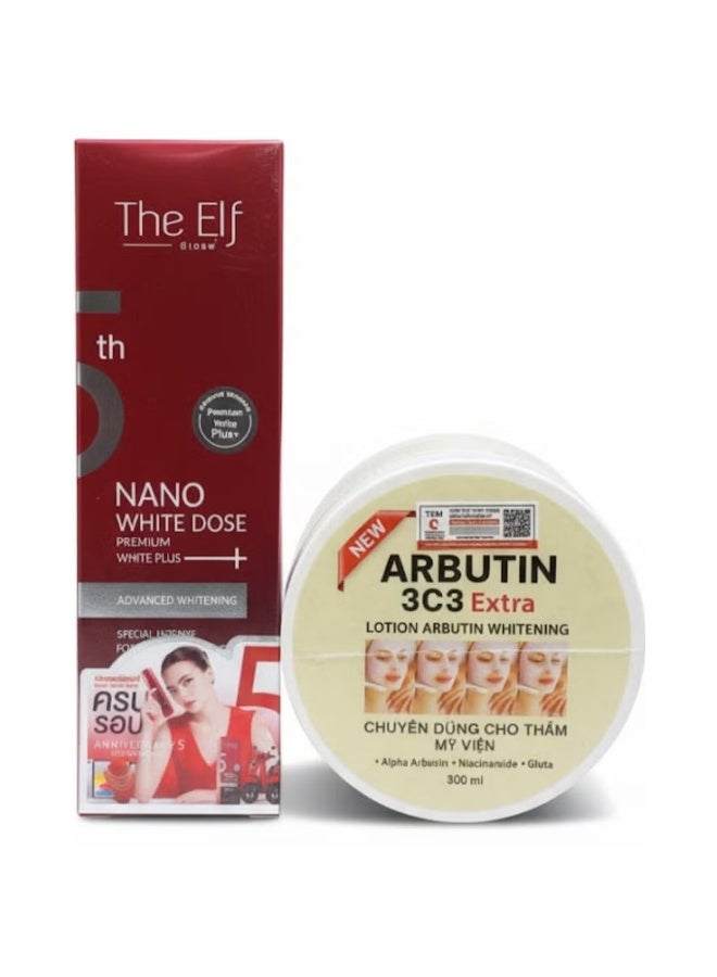 The Elf Nano White Dose Premium White Plus Serum 60ml & Arbutin 3c3 Extra Lotion Arbutin Whitening 300ml
