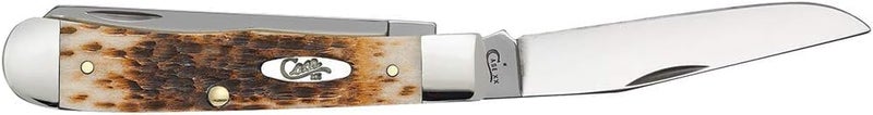 Case XX WR Pocket Knife Trapper Amber Jig Bone Stainless Steel Blades W/Sharpening Stone (6254 SS) - Length Closed: 4 1/8 Inches - Image 4
