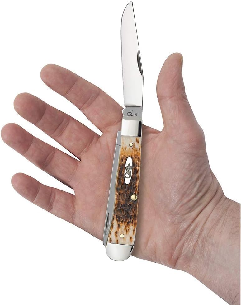 Case XX WR Pocket Knife Trapper Amber Jig Bone Stainless Steel Blades W/Sharpening Stone (6254 SS) - Length Closed: 4 1/8 Inches - Image 5