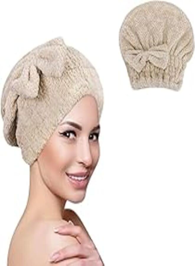 Hair Drying Towel, Comfortable Fashion Luxury Hair Turban, Ladies Bathing Cap, High Resistance Microfiber Cloth Swimming Cap (Beige) 