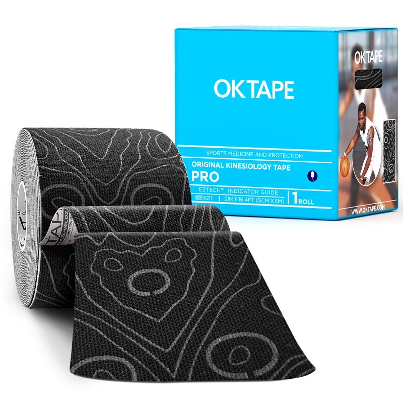 Ok Tape Uncut Kinesiology Tape Roll  Pro Adhesive & Water-Resistant K Tape  For Pain Relief  Muscle Support  Versatile Kinetic Tape  2"" X 16.4'-Grey - Image 1