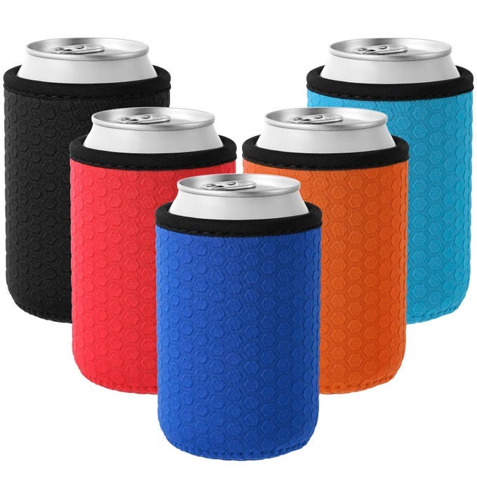 5 PCS INSULATED CAN SLEEVE REUSABLE CAN COOLER SLEEVES NONSLIP NEOPRENE BEER BOTTLE COVER HOLDER FOR 12OZ STANDARD CAN SODA AND BEER HEXAGON PATTERN