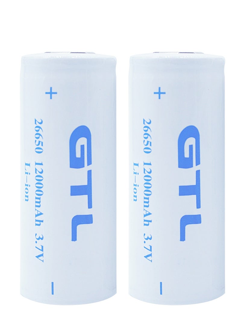 Generic 2PCS Rechargeable Battery(Flat Top),2 Pack 12000mAh 3.7V Li-ion 26650 Battery(not AA/AAA Battery) for Led Flashlight  - Image 1