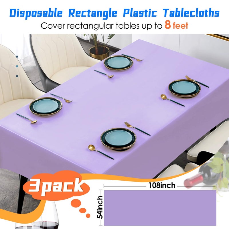 YSYJ 3 Pack Lavender Plastic Tablecloth Disposable Rectangular Table Cloth 54 x 108 Inch Table Cover for Parties - Image 1