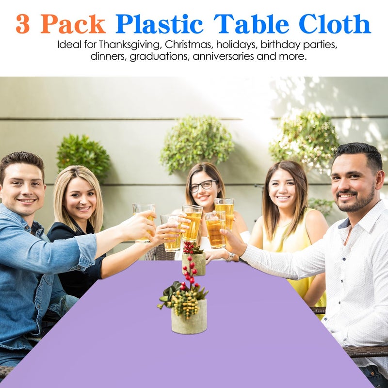 YSYJ 3 Pack Lavender Plastic Tablecloth Disposable Rectangular Table Cloth 54 x 108 Inch Table Cover for Parties - Image 3