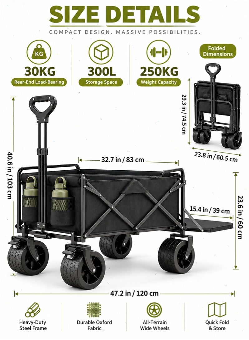 Topyich 250KG Load Camping Wagon Cart, 300L Large Capacity Collapsible Trolley Cart with Expandable Tailgate, All‑Terrain 360° Wheels for Outdoor Use - Image 2