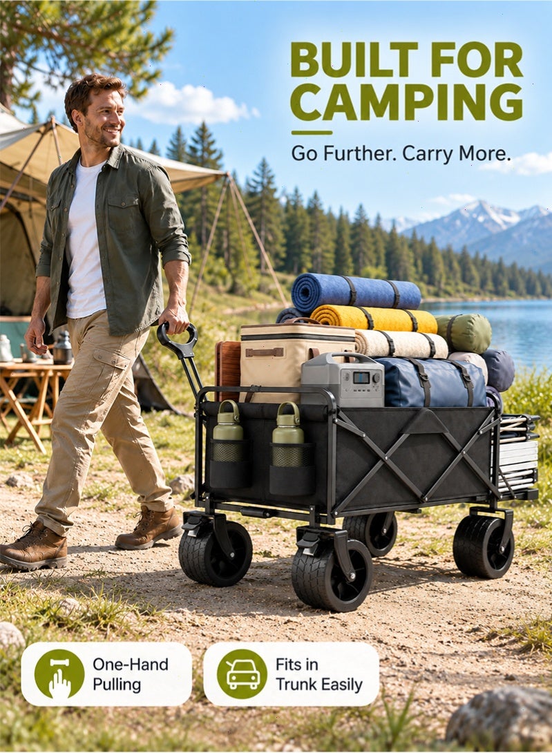 Topyich 250KG Load Camping Wagon Cart, 300L Large Capacity Collapsible Trolley Cart with Expandable Tailgate, All‑Terrain 360° Wheels for Outdoor Use - Image 5