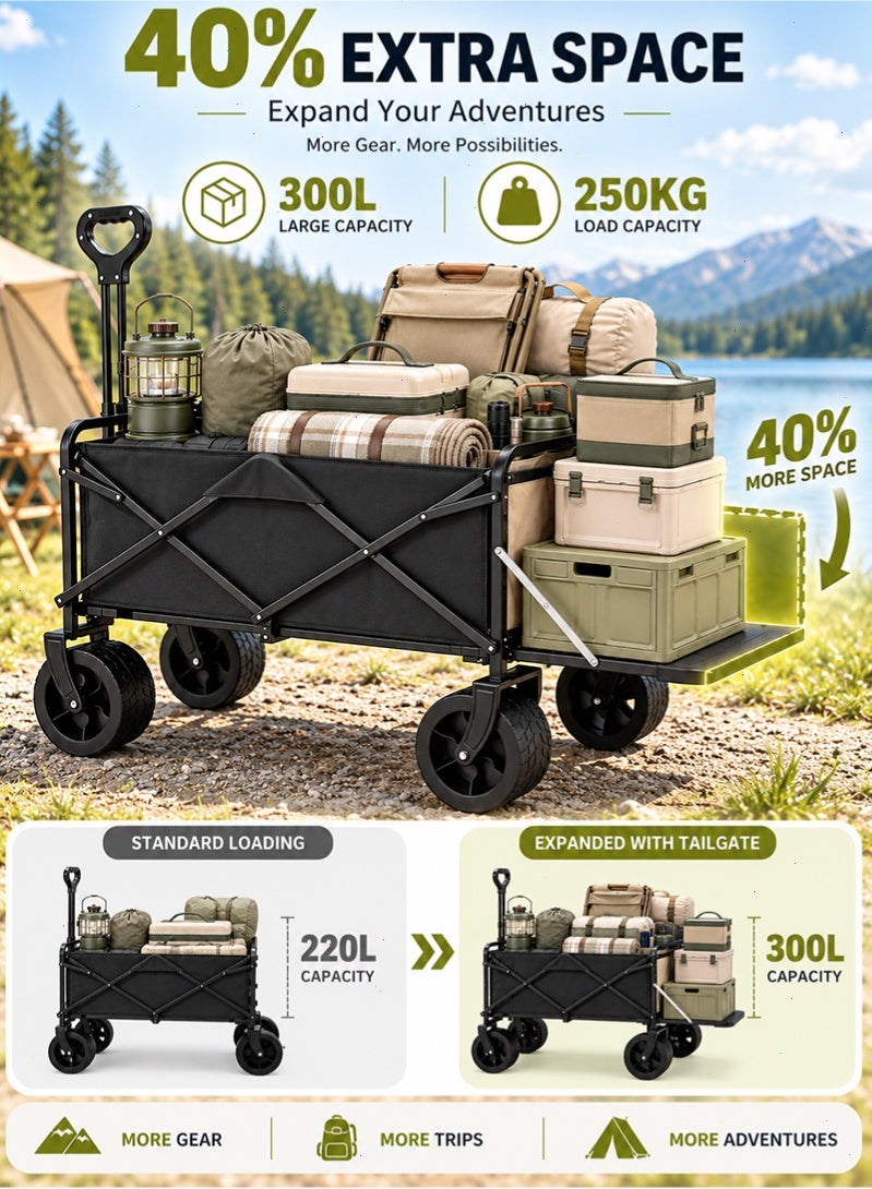 Topyich 250KG Load Camping Wagon Cart, 300L Large Capacity Collapsible Trolley Cart with Expandable Tailgate, All‑Terrain 360° Wheels for Outdoor Use - Image 3