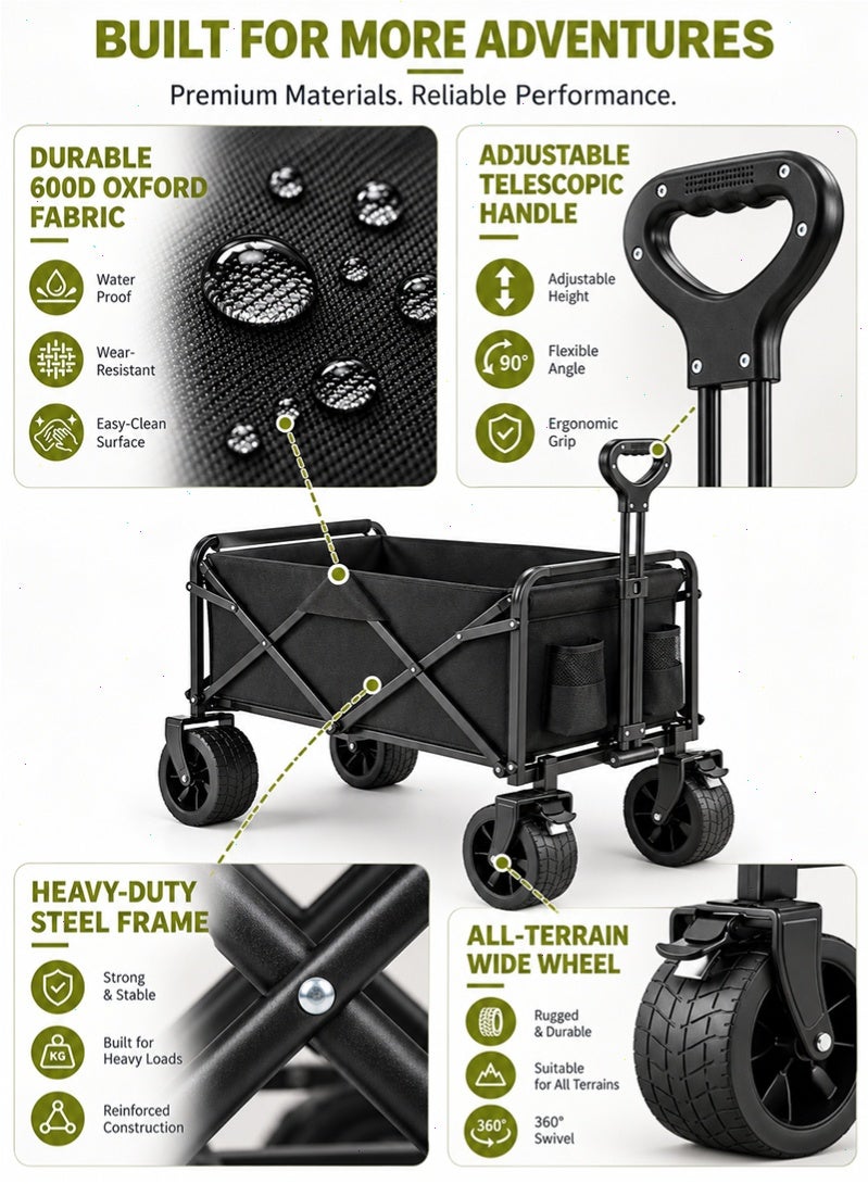 Topyich 250KG Load Camping Wagon Cart, 300L Large Capacity Collapsible Trolley Cart with Expandable Tailgate, All‑Terrain 360° Wheels for Outdoor Use - Image 4