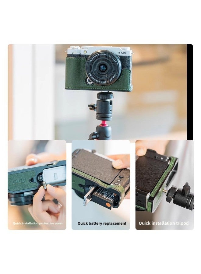 For Fuji XM5 Protective Case XM5 Leather Photo Bag Leather Case Wrist Strap Leather Case Base Shoulder Strap-Color:Xm5 Brown Leather Protective Cover - Image 4