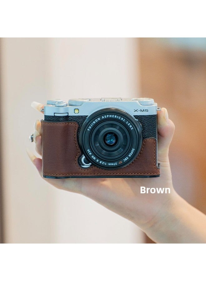 For Fuji XM5 Protective Case XM5 Leather Photo Bag Leather Case Wrist Strap Leather Case Base Shoulder Strap-Color:Xm5 Brown Leather Protective Cover - Image 1