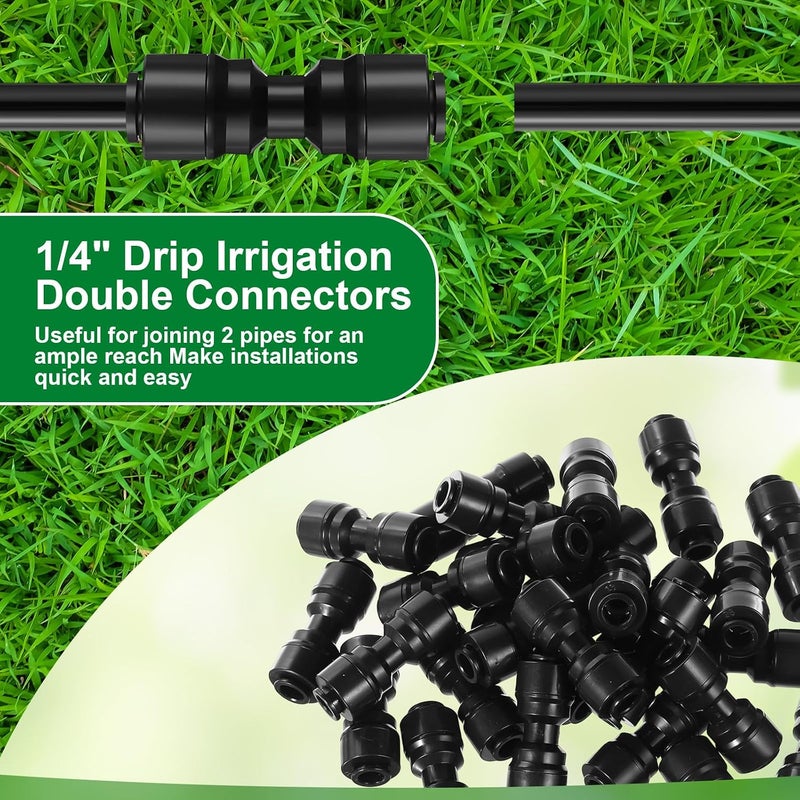 Glooglitter 30 Pcs 1/4" Drip Irrigation Tee Connectors for Tube Quick Connect Parts Fittings for 1/4 Inch(6.35mm) Irrigation Tubing or Sprinkler(Black,Two Way Connector) - Image 4