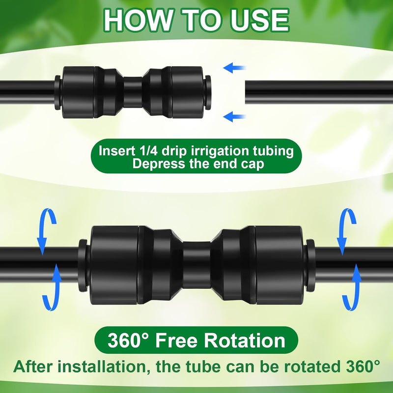 Glooglitter 30 Pcs 1/4" Drip Irrigation Tee Connectors for Tube Quick Connect Parts Fittings for 1/4 Inch(6.35mm) Irrigation Tubing or Sprinkler(Black,Two Way Connector) - Image 3