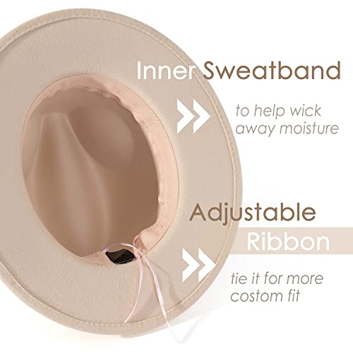 Lisianthus Women Classic Felt Fedora Wide Brim Hat with Belt Buckle A-Creamy - Image 4