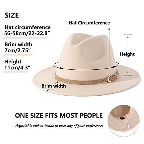 Lisianthus Women Classic Felt Fedora Wide Brim Hat with Belt Buckle A-Creamy - Image 5