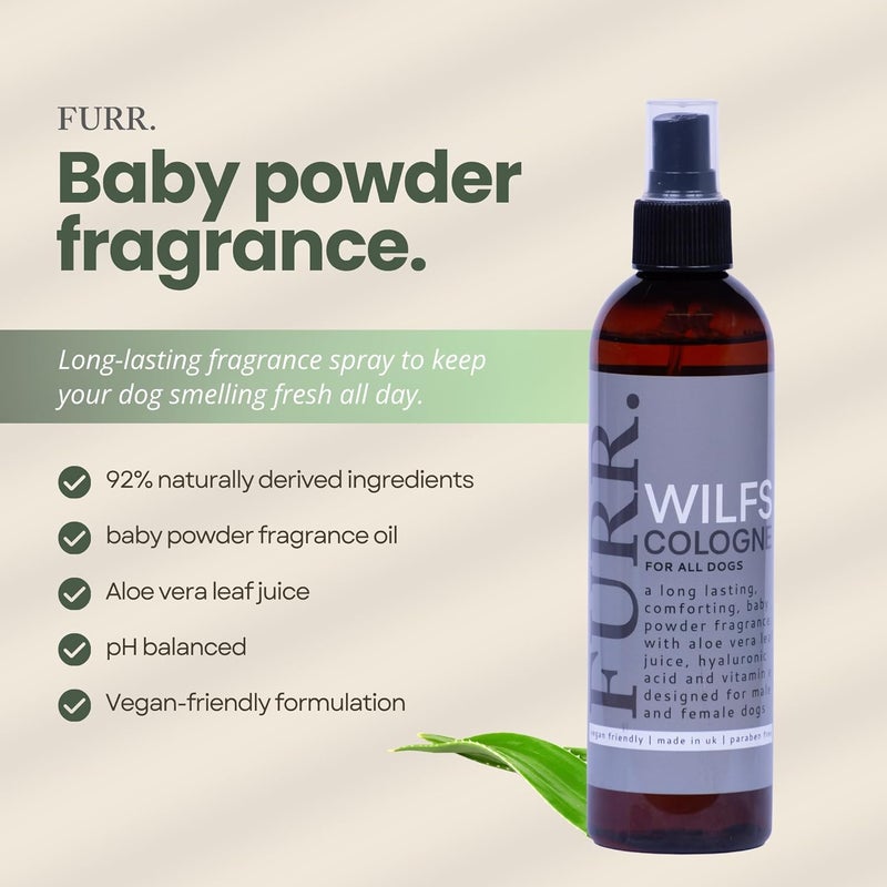 فور Wilf’s عطر كلاب برذاذ كولونيا 2 × 250 مل – رائحة بودرة أطفال طويلة الأمد، 92% مشتق طبيعيًا، غني بفيتامين E والصبار، يرطب - آمن للكلاب والجراء من عمر 6 أسابيع فما فوق - Image 2