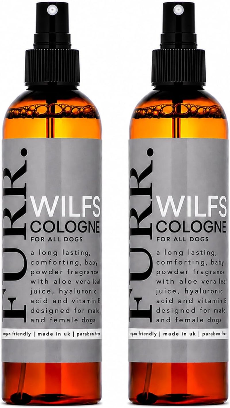 فور Wilf’s عطر كلاب برذاذ كولونيا 2 × 250 مل – رائحة بودرة أطفال طويلة الأمد، 92% مشتق طبيعيًا، غني بفيتامين E والصبار، يرطب - آمن للكلاب والجراء من عمر 6 أسابيع فما فوق - Image 1