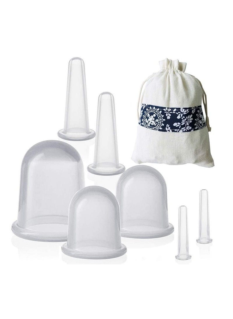Generic - Cupping Therapy Set 7 Piece Silicone Vacuum Suction Cup Massage Cup Facial Cupping Set Adult Home Facial Massager (White) - Image 1