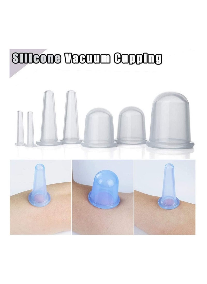 Generic - Cupping Therapy Set 7 Piece Silicone Vacuum Suction Cup Massage Cup Facial Cupping Set Adult Home Facial Massager (White) - Image 1