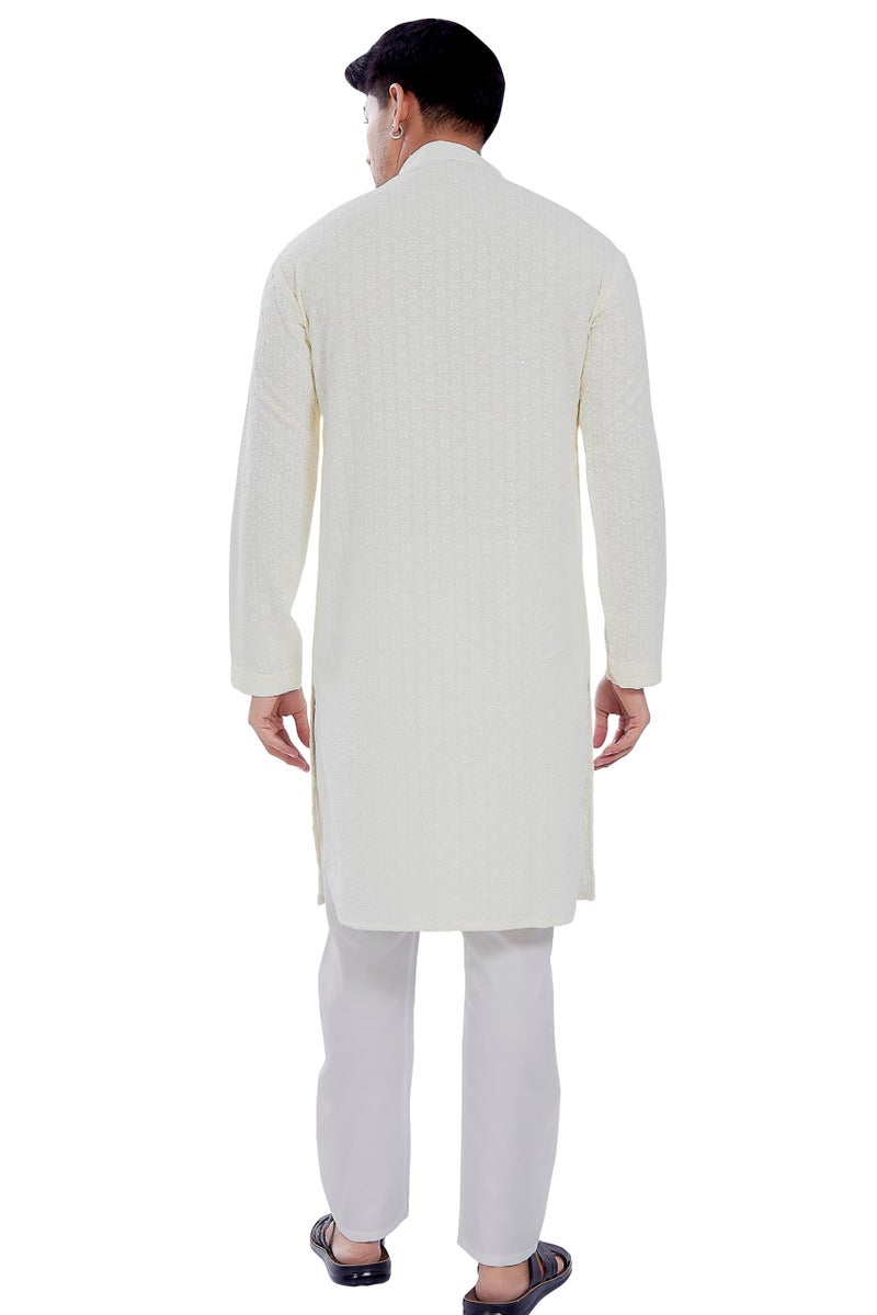 DIVISIVE Men's Sequince Embroidered Cotton Blend Only Slim Fit Kurta (DKRT515_XL_Off White) - Image 4