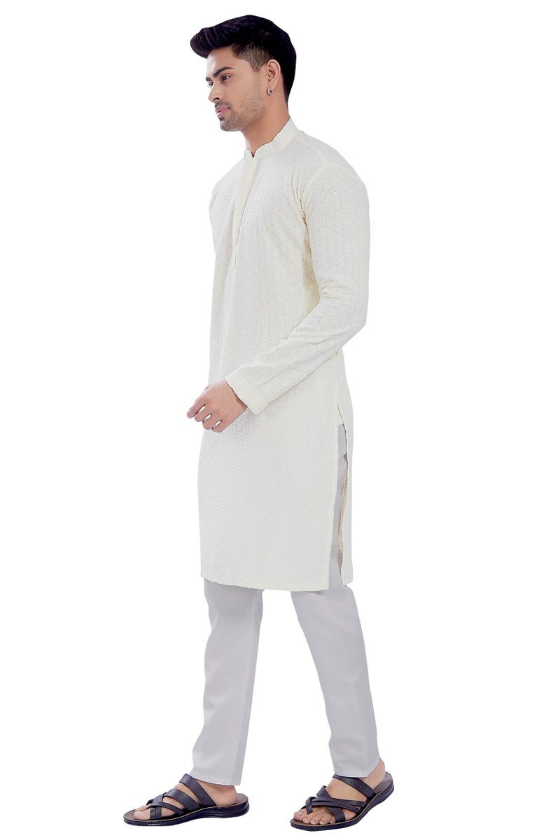 DIVISIVE Men's Sequince Embroidered Cotton Blend Only Slim Fit Kurta (DKRT515_XL_Off White) - Image 2