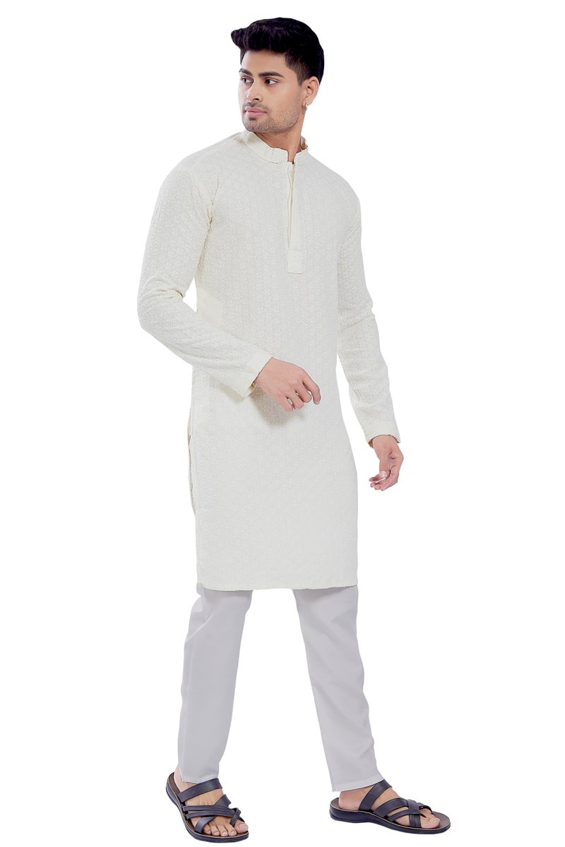 DIVISIVE Men's Sequince Embroidered Cotton Blend Only Slim Fit Kurta (DKRT515_XL_Off White) - Image 3
