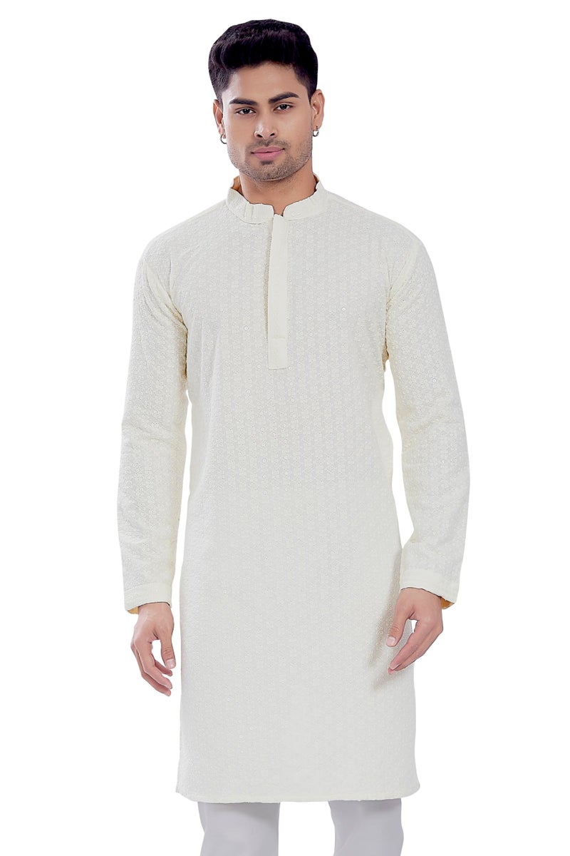 DIVISIVE Men's Sequince Embroidered Cotton Blend Only Slim Fit Kurta (DKRT515_XL_Off White) - Image 1