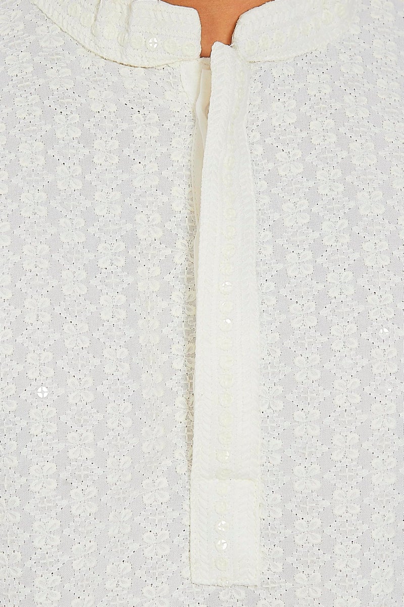 DIVISIVE Men's Sequince Embroidered Cotton Blend Only Slim Fit Kurta (DKRT515_XL_Off White) - Image 5